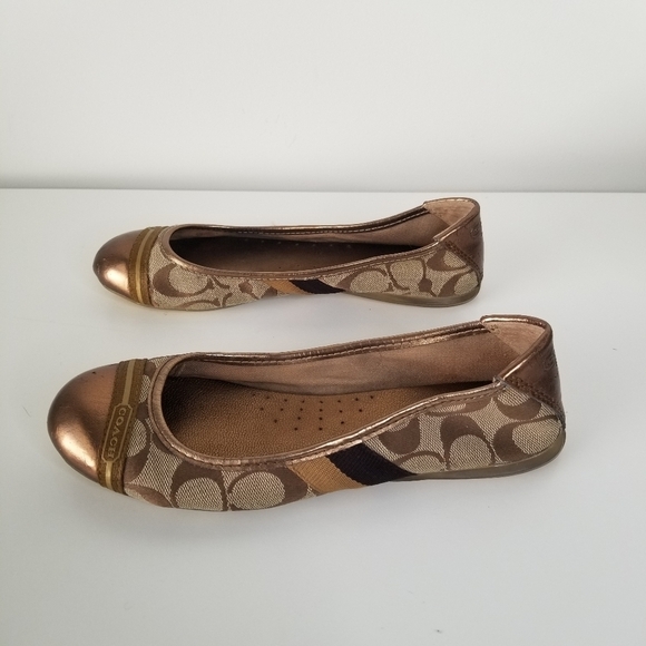 Coach Bronze Gold Canvas Logo Ballet Flats Size 6B - Picture 8 of 10